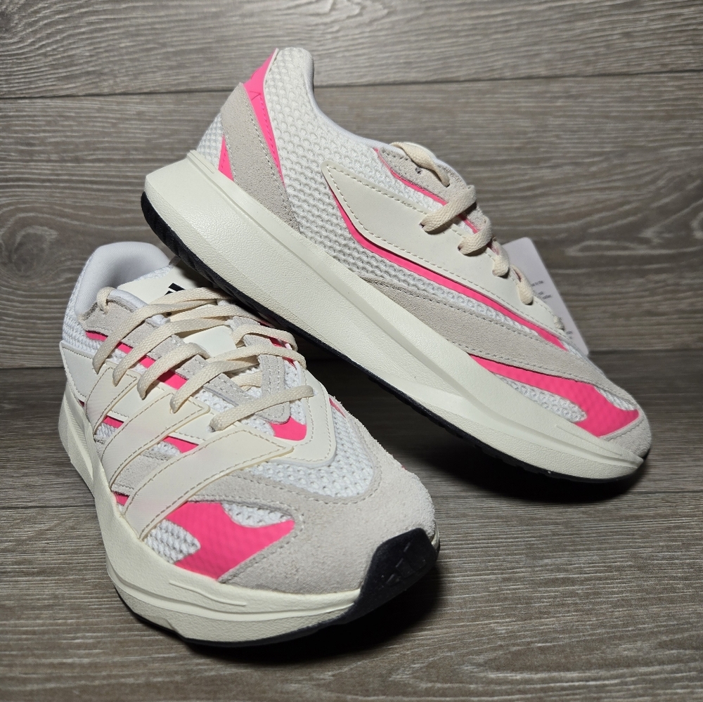Kids Adidas Lightblaze Running  Shoes Off White / Pink Youth Size 4 NIB JQ4760